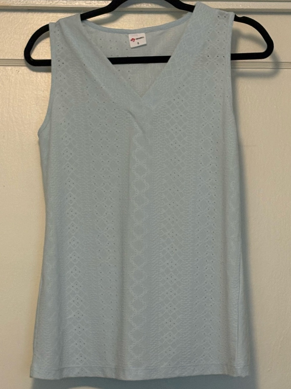 Sleeveless Eyelet V-Neck Tank Top - Light Blue